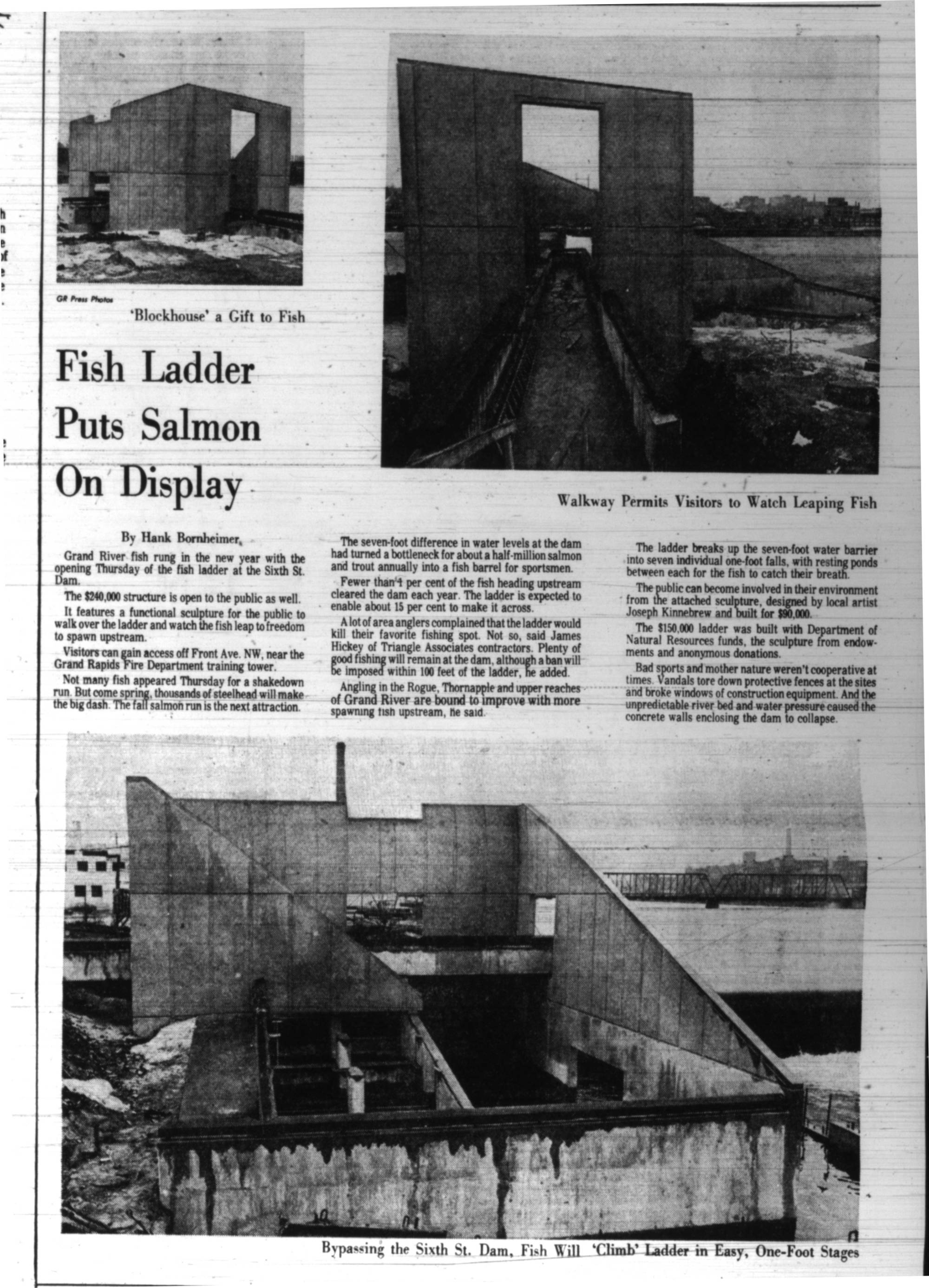 Collage of historic images of the Grand Rapids fish ladder